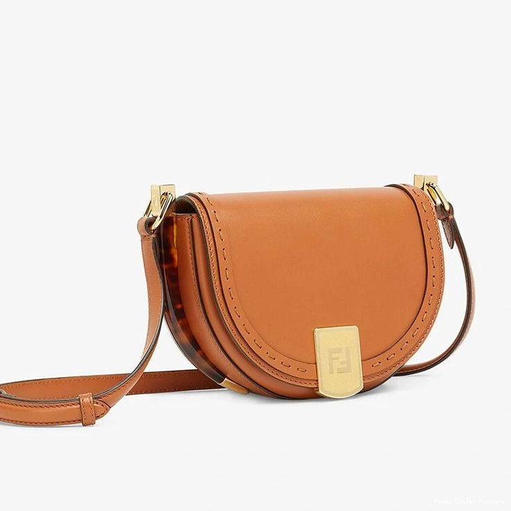 Vintage HOT Fendi Calf Bag In Moonlight Brown Logo Leather ROMA 0814